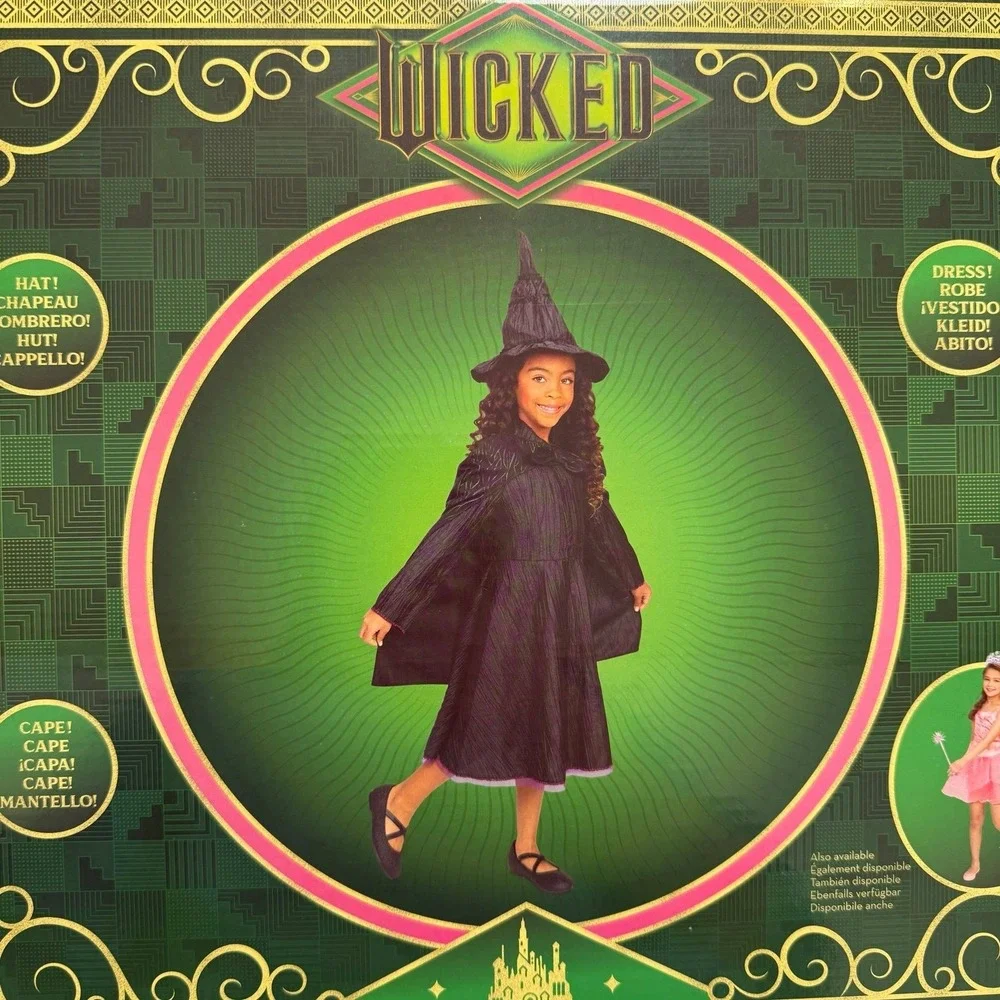Wicked Elphaba Deluxe Child Costume‎ Girls Size 4–6 Dress Cape Hat NEW